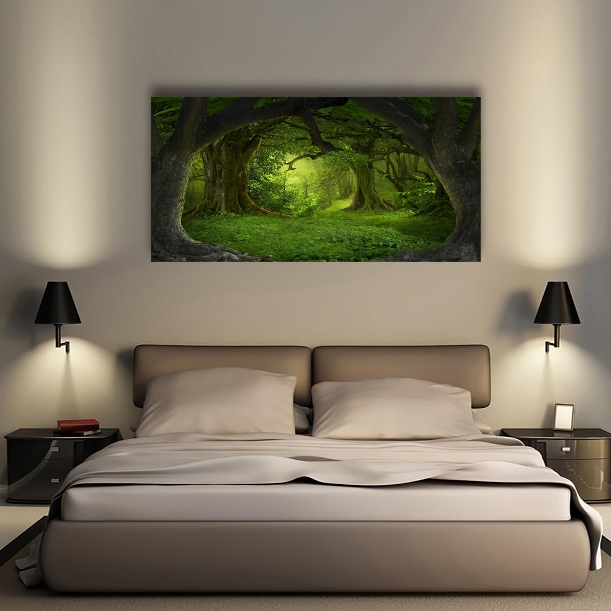 Tree of Life Wall Art Canvas Prints Natural Landscape Pictures Home Decor Green Forest Paintings for Living Room Bathroom Bedroom Kitchen Office Decorations 20x40 Wooden Framed Artwork Easy Hanging