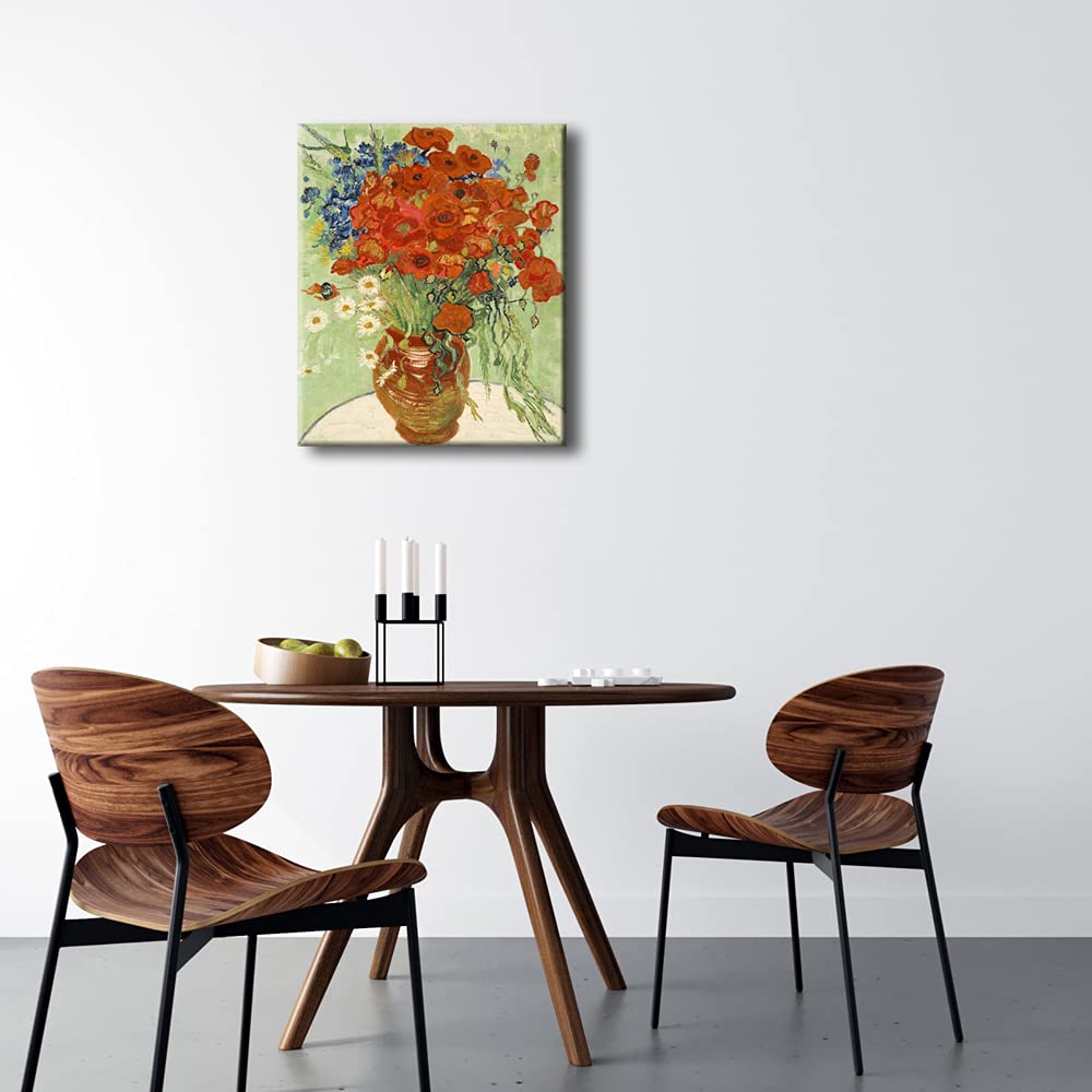 Wieco Art Framed Art Red Poppies and Daisies Canvas Prints Wall Art of Van Gogh Famous Floral Paintings Reproduction Abstract HD Classical Flowers Pictures Artwork