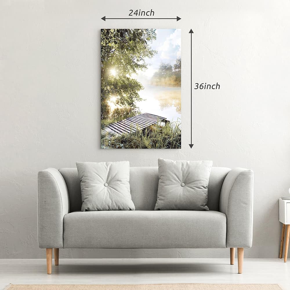 Lake Canvas Wall Art Picture: Sunset Landscape Painting Print Artwork Vertical Nature Scenery Decor for Living Room Bedroom