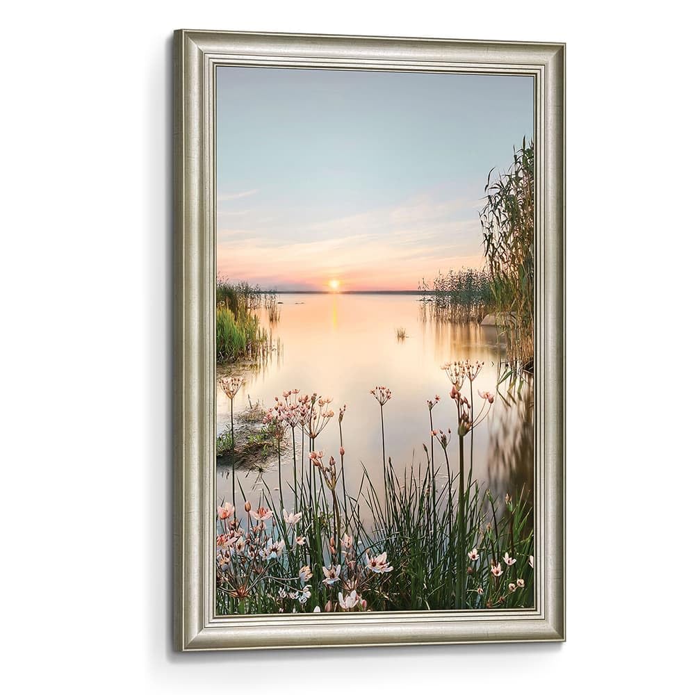 Lake Canvas Wall Art Picture: Sunset Landscape Painting Print Artwork Vertical Nature Scenery Decor for Living Room Bedroom