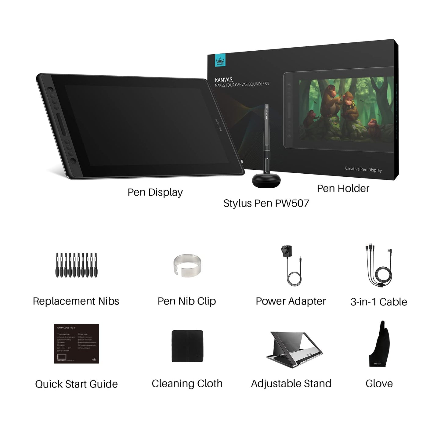 HUION KAMVAS Pro 13 Graphics Drawing Monitor with Stand, Full-Laminated Anti-Glare Screen Battery-Free Stylus 8192 Pen Pressure - 13.3 Inch Pen Tablet Display for Linux, Windows and Mac