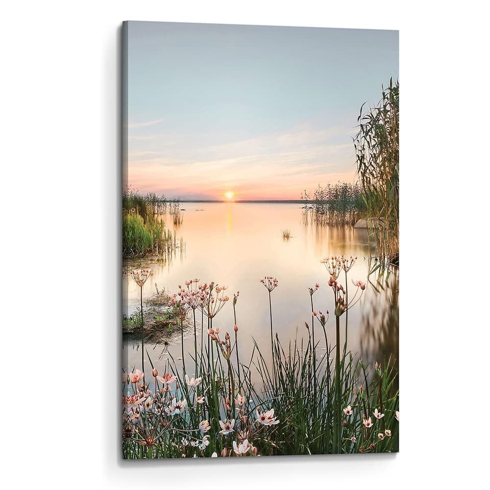 Lake Canvas Wall Art Picture: Sunset Landscape Painting Print Artwork Vertical Nature Scenery Decor for Living Room Bedroom