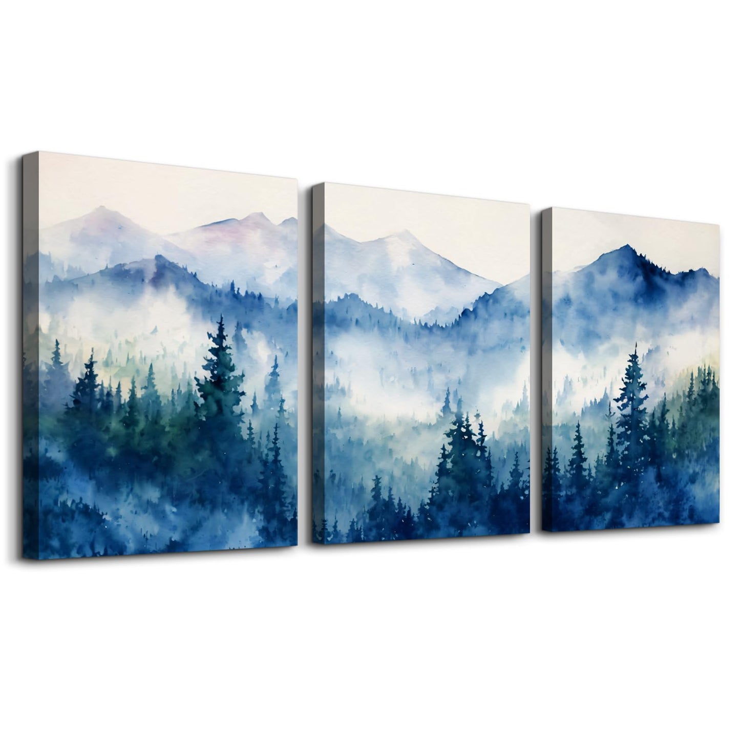 SERIMINO 3 Piece Lotus Flower Canvas Wall Art for Living Room White and Indigo Blue Floral Picture Wall Decor for Dining Room Bedroom Bathroom Kitchen Print Painting for Home Decorations