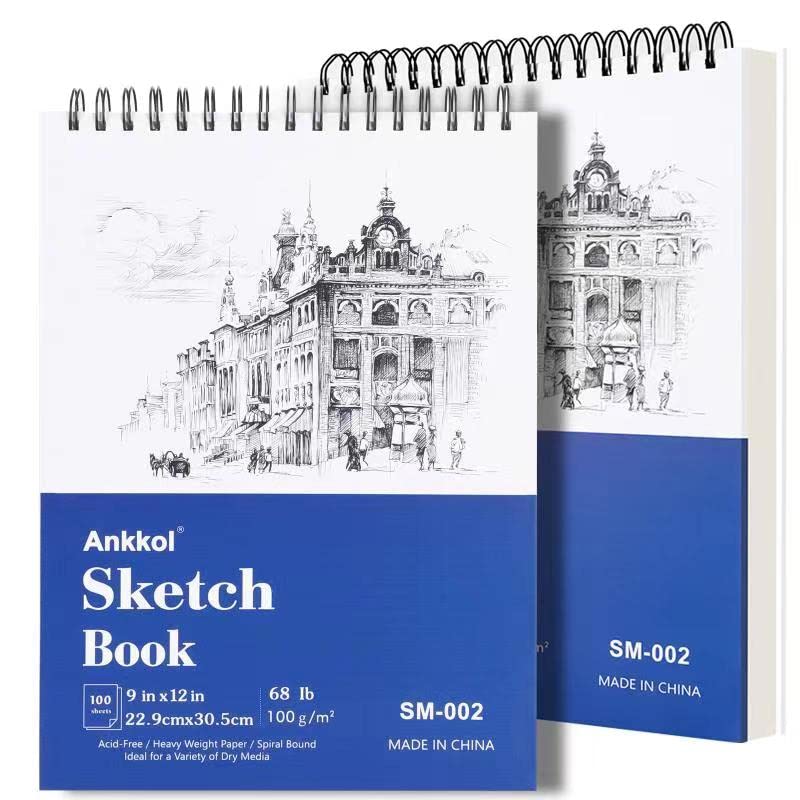 9" x 12" Sketch Book, Hardcover Sketchbook, Top Spiral Bound Sketch Pad, 100 Sheets (68lb/100gsm) Drawing Paper Pad, Art Supplies for Adults for Kids Drawing Notebook.