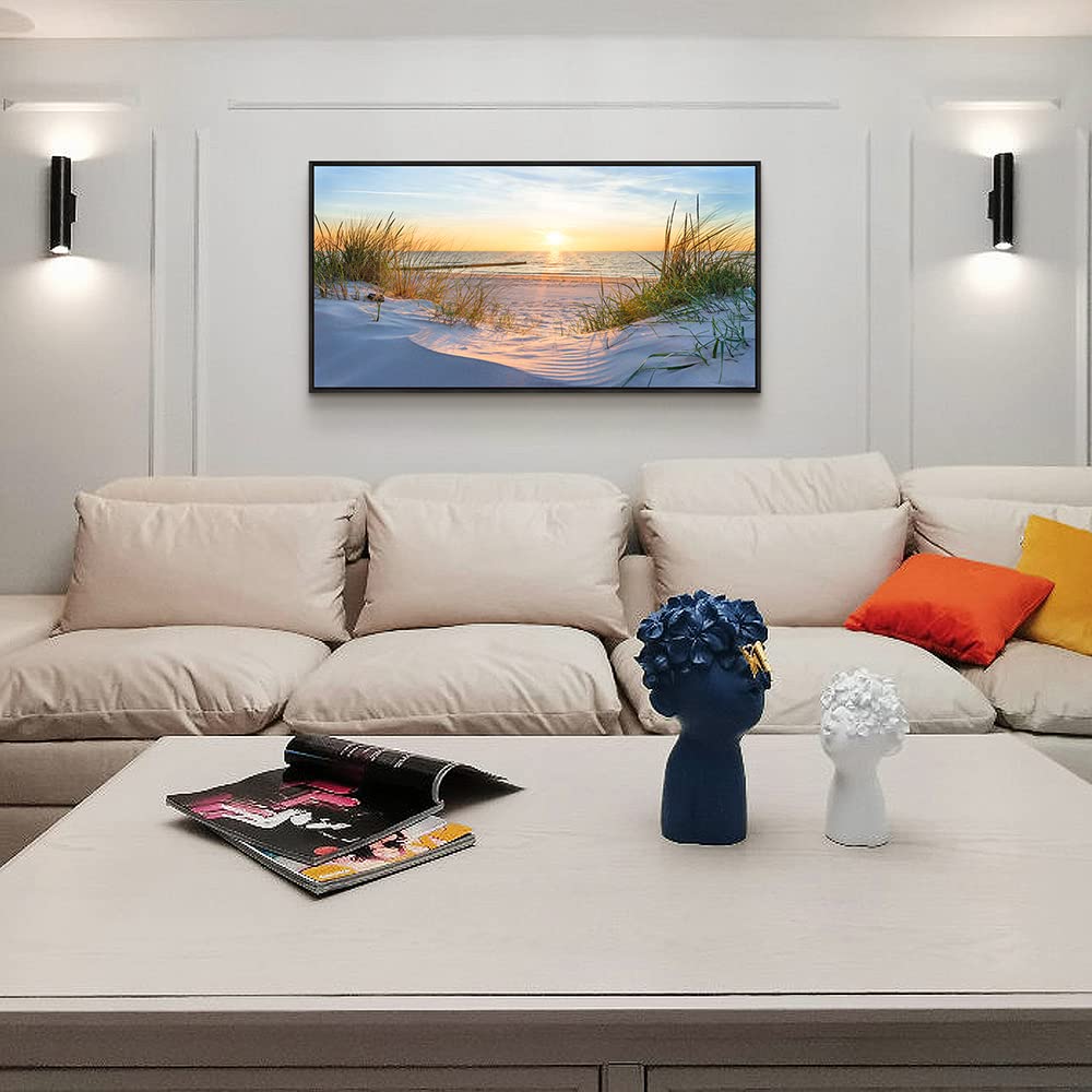 Wall Decorations For Living Room Large Canvas Wall Art For Bedroom Modern Fashion Office Wall Decor Pictures Wall Artwork Blue Sun Beach Grass Ocean Landscape Paintings Canvas Art Prints Home Decor