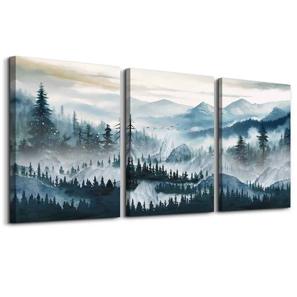 MHARTK66 3 Piece Framed Canvas Art Prints Wall Art for Living Room Modern Wall Decor for Bedroom Office Decor Abstract Mountain Forest Landscapes Ink Painting Ready to Hang Wall Pictures Home Decor