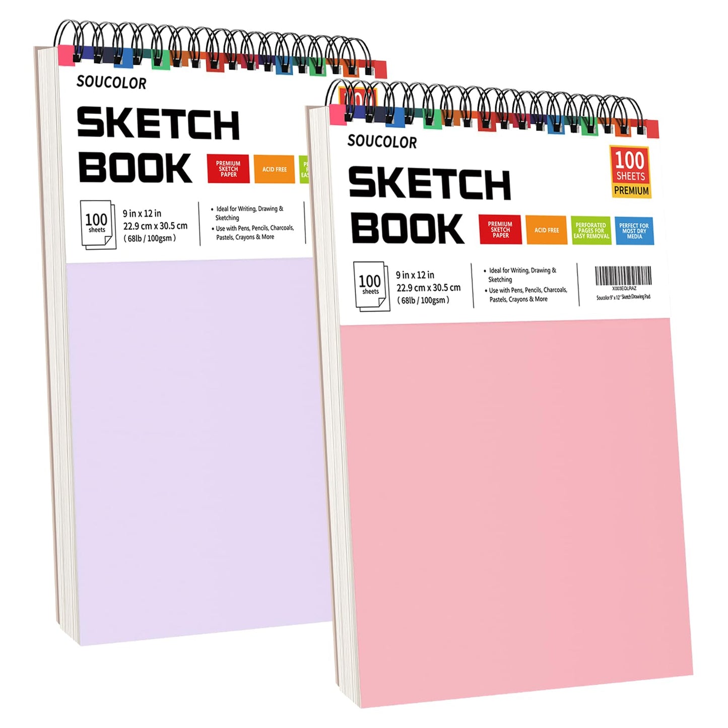 Soucolor 9" x 12" Sketch Book, 1-Pack 100 Sheets Spiral Bound Art Sketchbook, (68lb/100gsm) Acid Free Artist Drawing Book Paper Painting Sketching Pad for Kids Students Adults Beginners