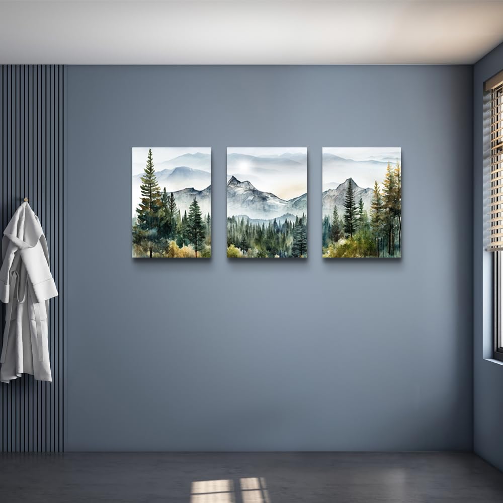 MHARTK66 3 Piece Framed Canvas Art Prints Wall Art for Living Room Modern Wall Decor for Bedroom Office Decor Abstract Mountain Forest Landscapes Ink Painting Ready to Hang Wall Pictures Home Decor