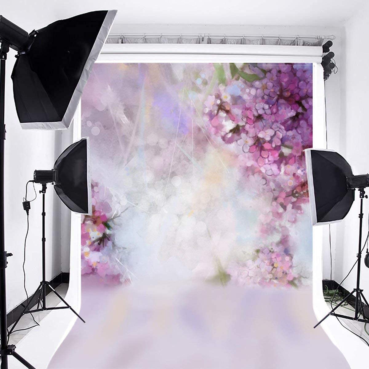 Laeacco Floral Background 5x7ft Oil Painting Watercolor Drawing Wall Flowers Photography Background Light Blooming Spring Cherry Blossoms Abstract Photo Studio Backdrop Bokeh Children Photos