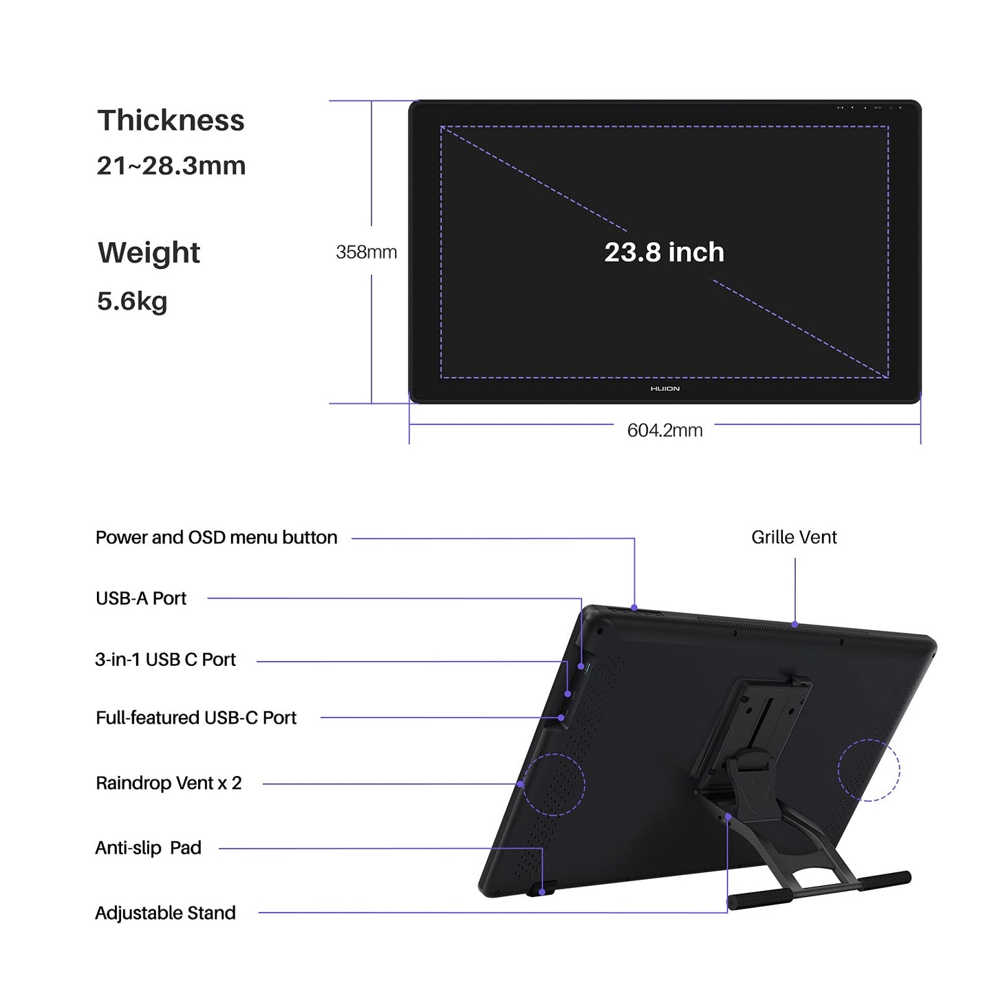 HUION Kamvas 24 Plus 2.5K QHD Graphic Drawing Tablet with Screen, 140%sRGB Full-Laminated QD Drawing Monitor with Battery-Free Stylus 8192 Pen Pressure Tilt for PC, Mac, Android, 23.8inch Pen Display