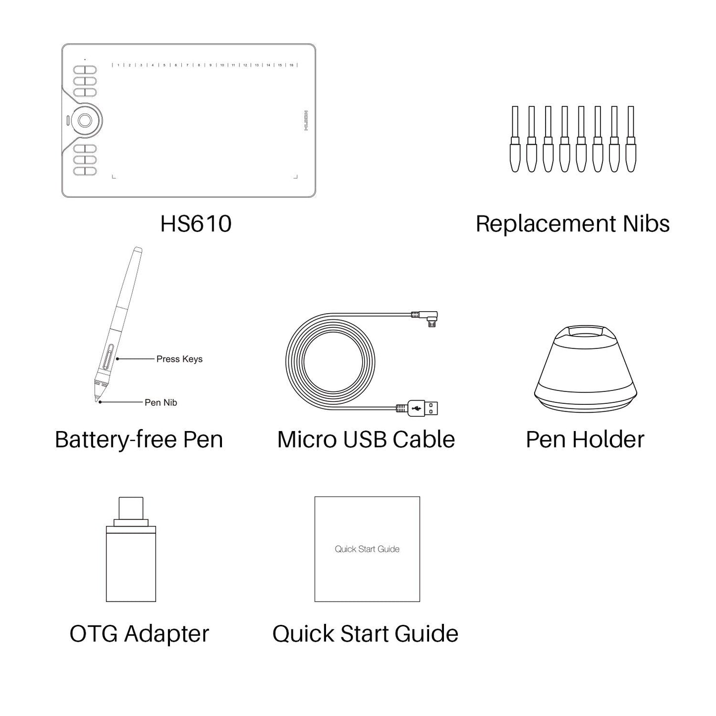 HUION Drawing Tablet HS610 Graphic Tablet with Battery-Free Stylus 8192 Pen Pressure Tilt Function, 10x6.25 Inches Digital Tablet for Animation & Design, Compatible with Windows/Mac/Android