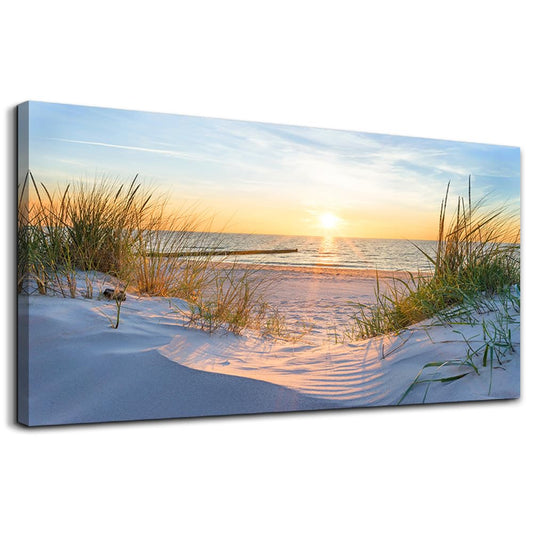 Wall Decorations For Living Room Large Canvas Wall Art For Bedroom Modern Fashion Office Wall Decor Pictures Wall Artwork Blue Sun Beach Grass Ocean Landscape Paintings Canvas Art Prints Home Decor