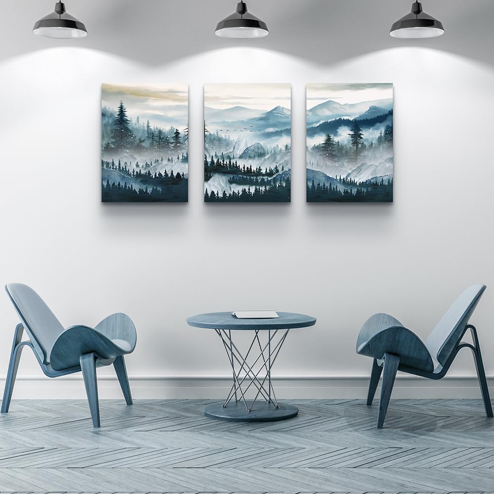 MHARTK66 3 Piece Framed Canvas Art Prints Wall Art for Living Room Modern Wall Decor for Bedroom Office Decor Abstract Mountain Forest Landscapes Ink Painting Ready to Hang Wall Pictures Home Decor