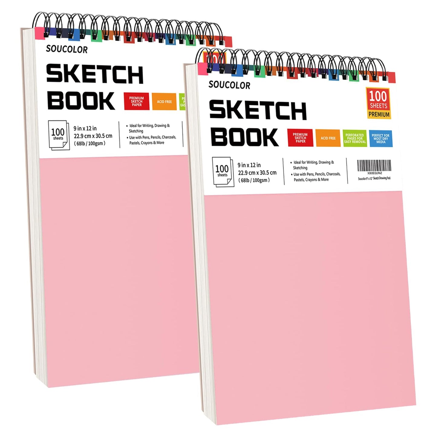 Soucolor 9" x 12" Sketch Book, 1-Pack 100 Sheets Spiral Bound Art Sketchbook, (68lb/100gsm) Acid Free Artist Drawing Book Paper Painting Sketching Pad for Kids Students Adults Beginners