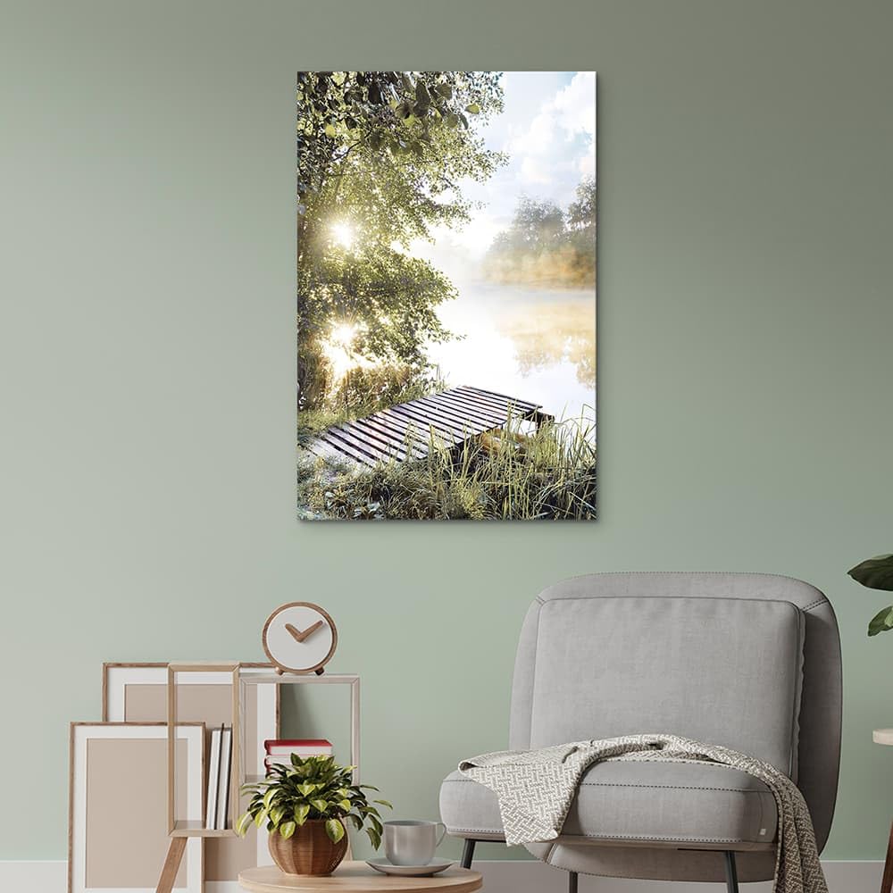 Lake Canvas Wall Art Picture: Sunset Landscape Painting Print Artwork Vertical Nature Scenery Decor for Living Room Bedroom