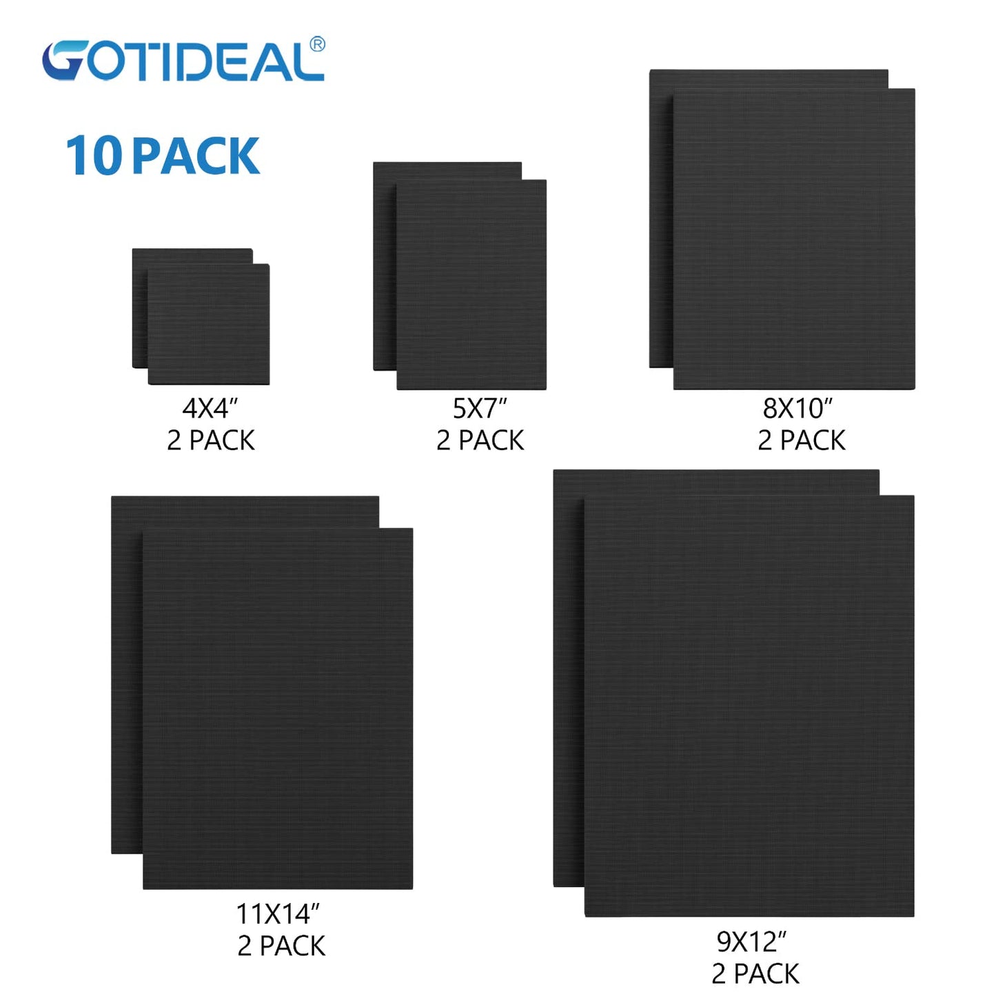 GOTIDEAL Stretched Canvas, Multi Pack 4x4, 5x7, 8x10,9x12, 11x14 Set of 10, Primed White - 100% Cotton Artist Canvas Boards for Painting, Acrylic Pouring, Oil Paint Dry & Wet Art Media