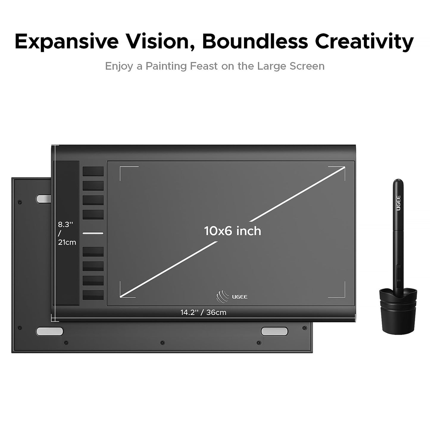 Graphics Drawing Tablet, UGEE M708 10 x 6 inch Large Drawing Tablet with 8 Hot Keys 8192 Levels Pen, Graphic Tablets for Computer Digital Art Creation Sketch for Windows Chrome OS Mac OS and Linux