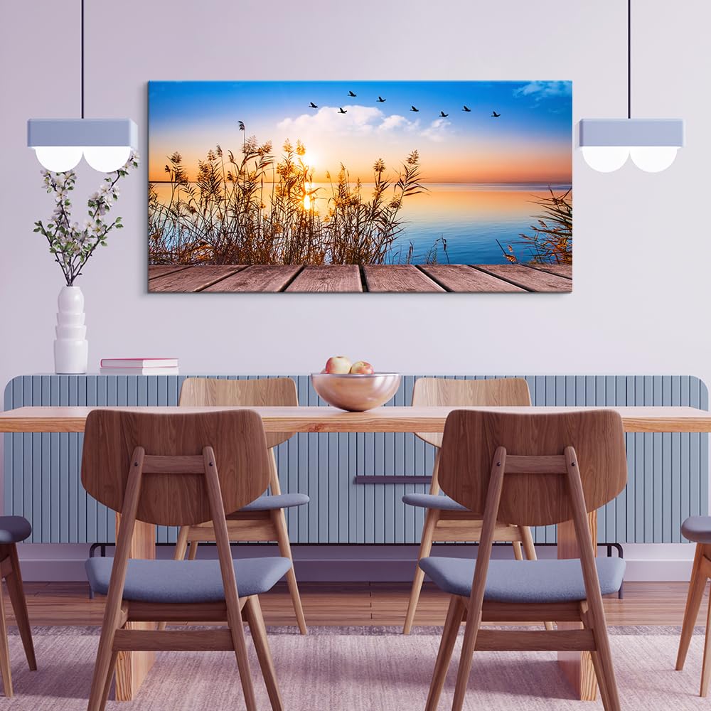 Wall Decorations For Living Room Large Canvas Wall Art For Bedroom Modern Fashion Office Wall Decor Pictures Wall Artwork Blue Sun Beach Grass Ocean Landscape Paintings Canvas Art Prints Home Decor