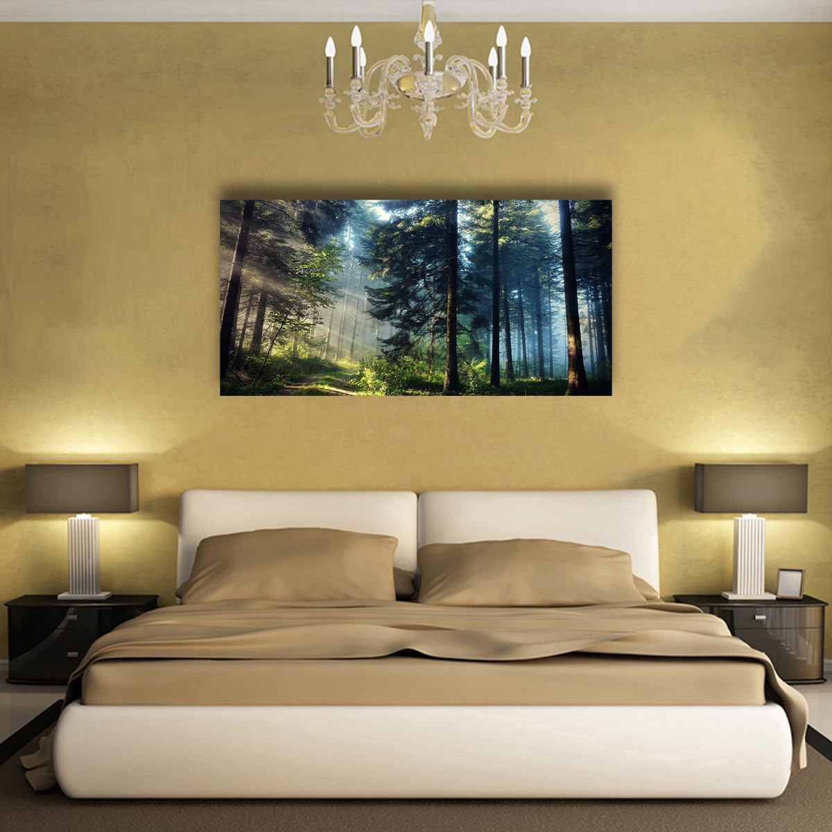 Tree of Life Wall Art Canvas Prints Natural Landscape Pictures Home Decor Green Forest Paintings for Living Room Bathroom Bedroom Kitchen Office Decorations 20x40 Wooden Framed Artwork Easy Hanging