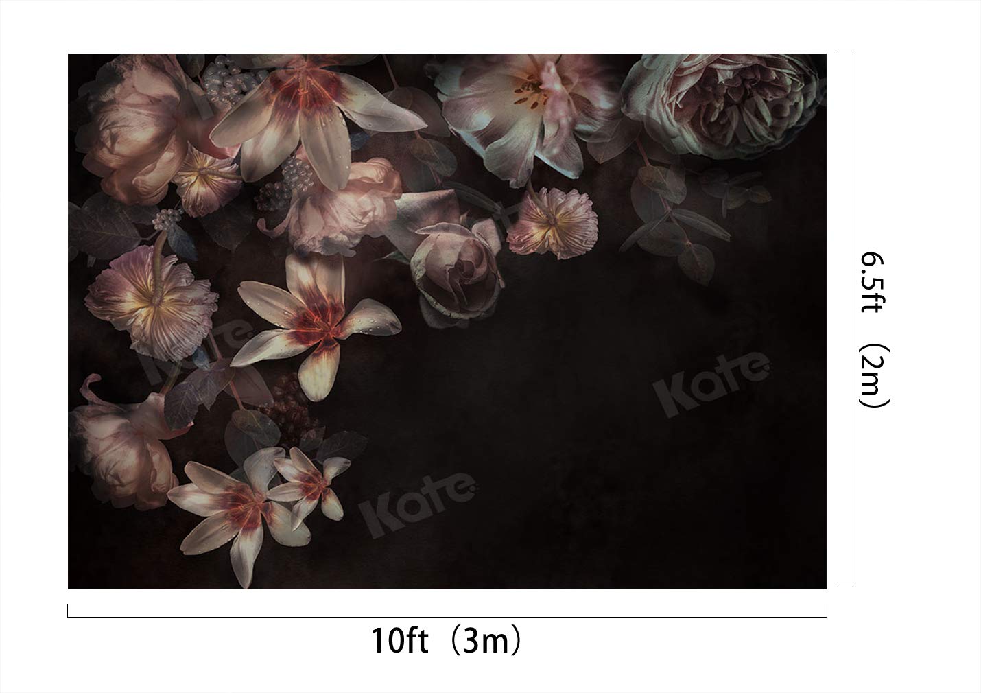 Kate 7×5ft Blossom Black Portrait Photo Backdrop Dark Flower Abstract Background Seamless Microfiber Photo Studio Props for Photographers Head Shots Picture Video