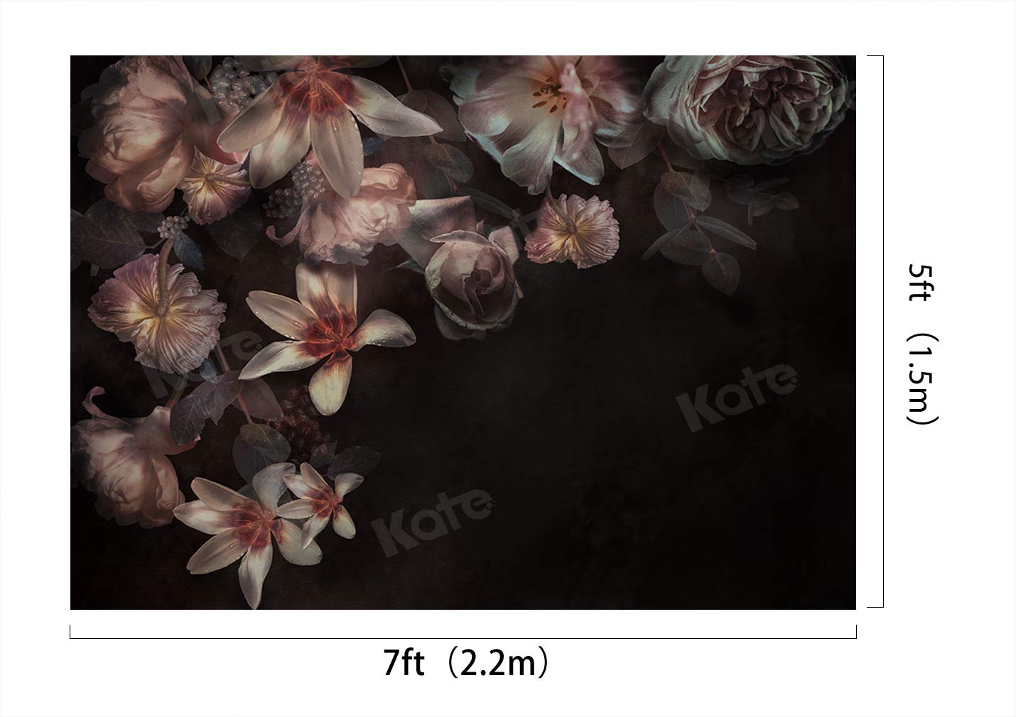 Kate 7×5ft Blossom Black Portrait Photo Backdrop Dark Flower Abstract Background Seamless Microfiber Photo Studio Props for Photographers Head Shots Picture Video