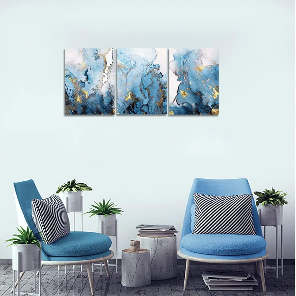 SERIMINO 3 Piece Lotus Flower Canvas Wall Art for Living Room White and Indigo Blue Floral Picture Wall Decor for Dining Room Bedroom Bathroom Kitchen Print Painting for Home Decorations