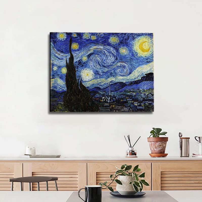 Vincent Van Gogh Canvas Wall Art Paintings, Famous Starry Night Picture Prints for Decor Classic Cafe Terrace At Night Artwork Reproduction Poster for Bedroom Living Room Office Decoration 12"x16"x3 Piece