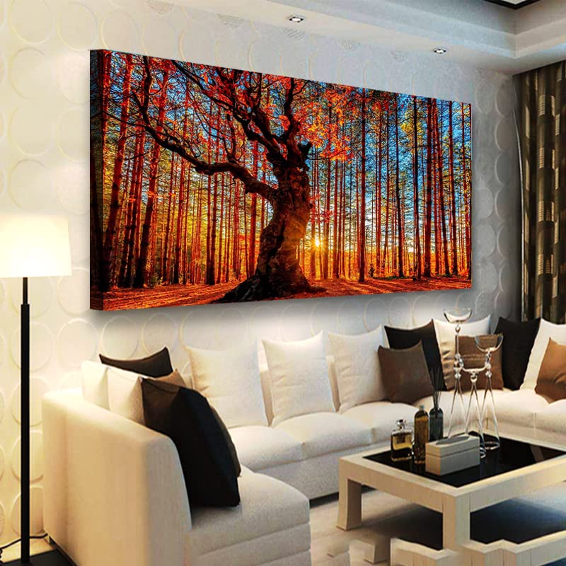 Tree of Life Wall Art Canvas Prints Natural Landscape Pictures Home Decor Colorful Forest Paintings for Living Room Bathroom Bedroom Kitchen Decorations 20x40 Wooden Framed Artwork Easy Hanging