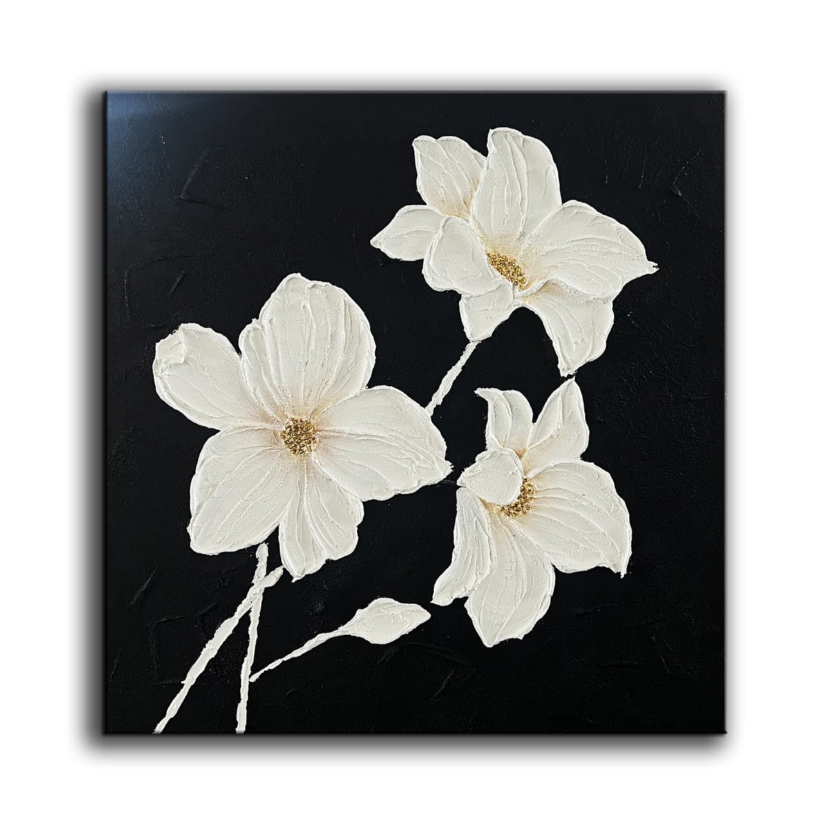 YaSheng Art - hand-painted Oil Painting On Canvas white Flowers Paintings Modern Home Interior Decor Wall Art for living room Abstract Art picture Ready to hang 24x24inch