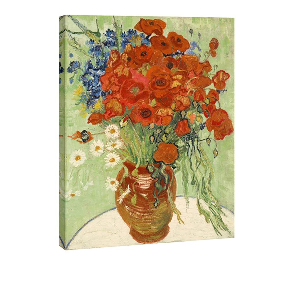 Wieco Art Framed Art Red Poppies and Daisies Canvas Prints Wall Art of Van Gogh Famous Floral Paintings Reproduction Abstract HD Classical Flowers Pictures Artwork