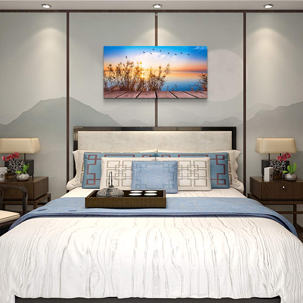 Wall Decorations For Living Room Large Canvas Wall Art For Bedroom Modern Fashion Office Wall Decor Pictures Wall Artwork Blue Sun Beach Grass Ocean Landscape Paintings Canvas Art Prints Home Decor