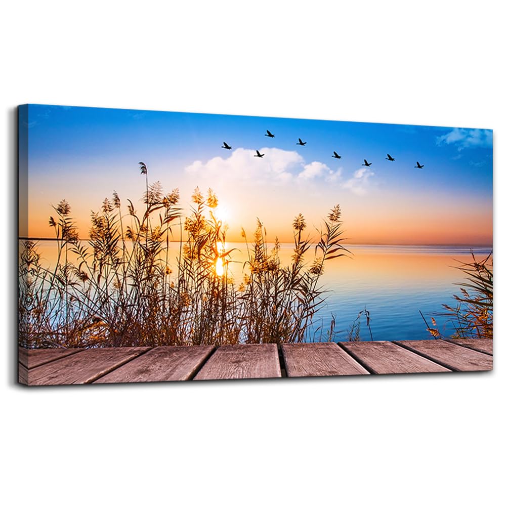 Wall Decorations For Living Room Large Canvas Wall Art For Bedroom Modern Fashion Office Wall Decor Pictures Wall Artwork Blue Sun Beach Grass Ocean Landscape Paintings Canvas Art Prints Home Decor