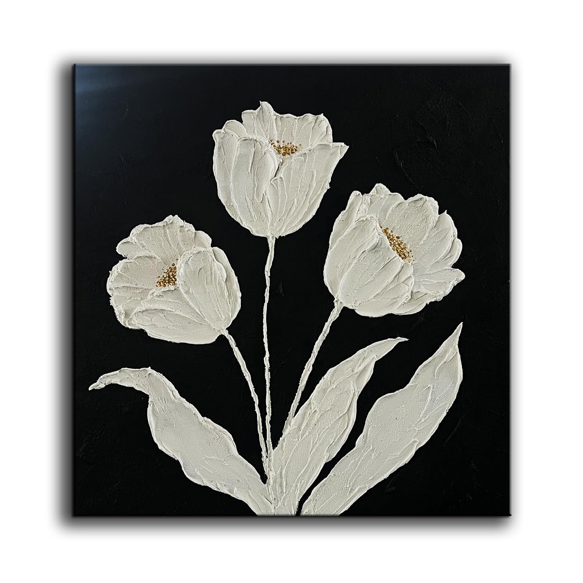 YaSheng Art - hand-painted Oil Painting On Canvas white Flowers Paintings Modern Home Interior Decor Wall Art for living room Abstract Art picture Ready to hang 24x24inch