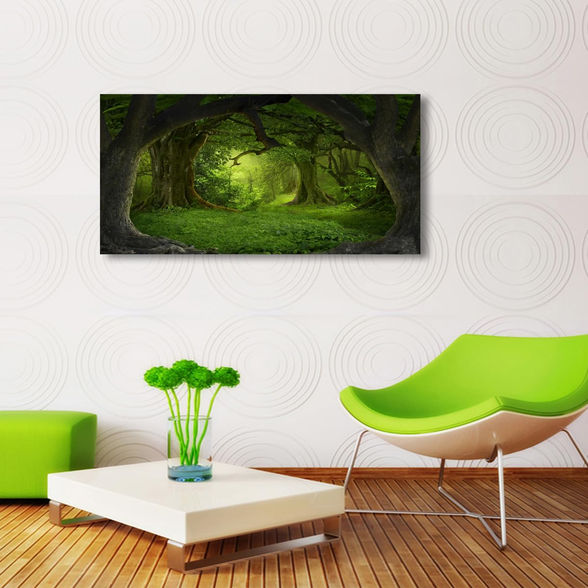 Tree of Life Wall Art Canvas Prints Natural Landscape Pictures Home Decor Green Forest Paintings for Living Room Bathroom Bedroom Kitchen Office Decorations 20x40 Wooden Framed Artwork Easy Hanging