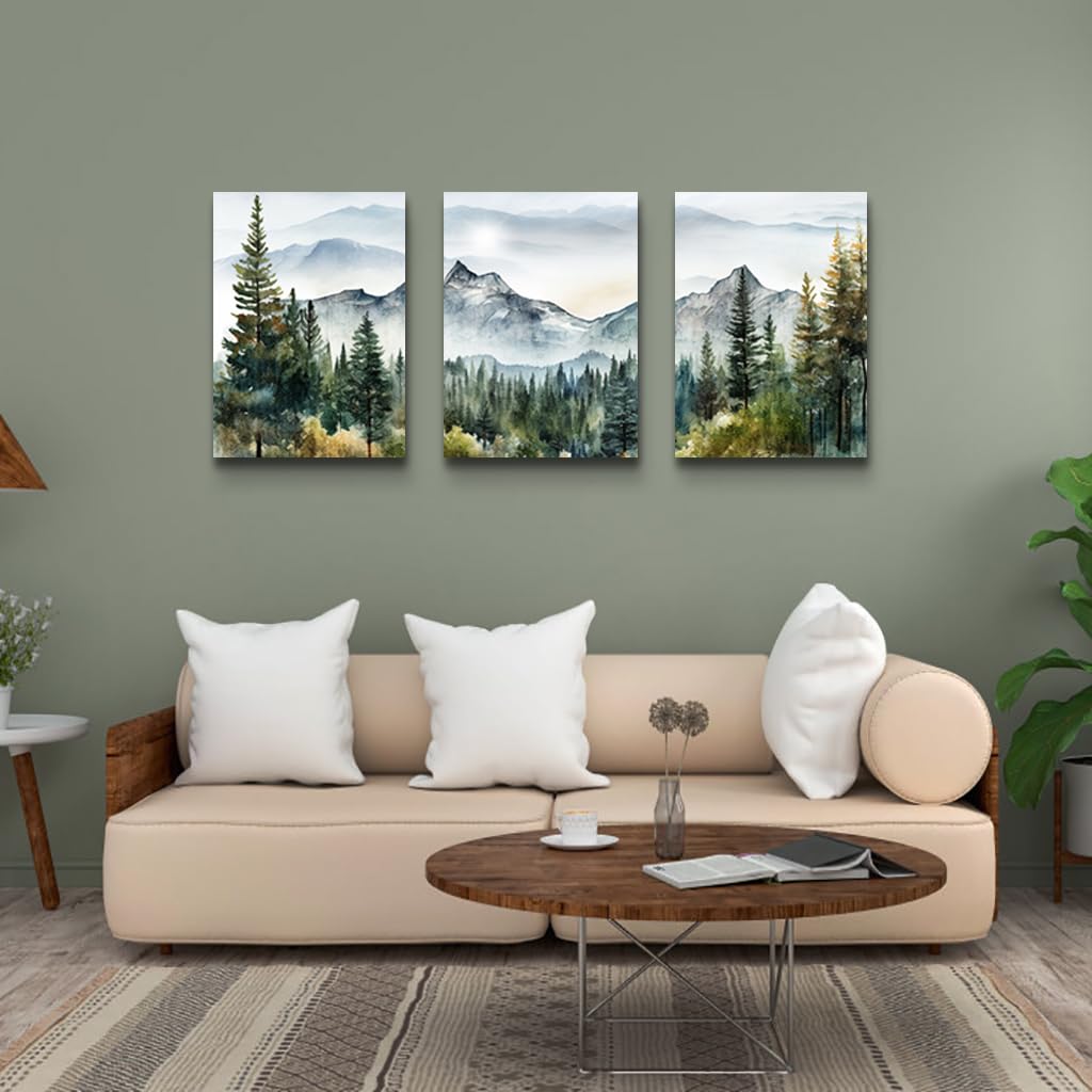 MHARTK66 3 Piece Framed Canvas Art Prints Wall Art for Living Room Modern Wall Decor for Bedroom Office Decor Abstract Mountain Forest Landscapes Ink Painting Ready to Hang Wall Pictures Home Decor