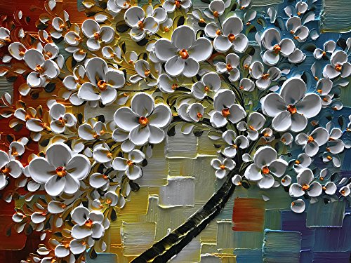 YaSheng Art - hand-painted Oil Painting On Canvas white Flowers Paintings Modern Home Interior Decor Wall Art for living room Abstract Art picture Ready to hang 24x24inch