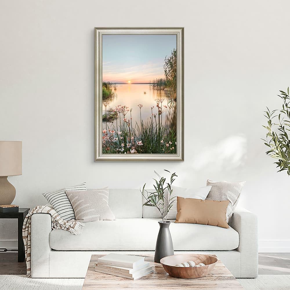 Lake Canvas Wall Art Picture: Sunset Landscape Painting Print Artwork Vertical Nature Scenery Decor for Living Room Bedroom