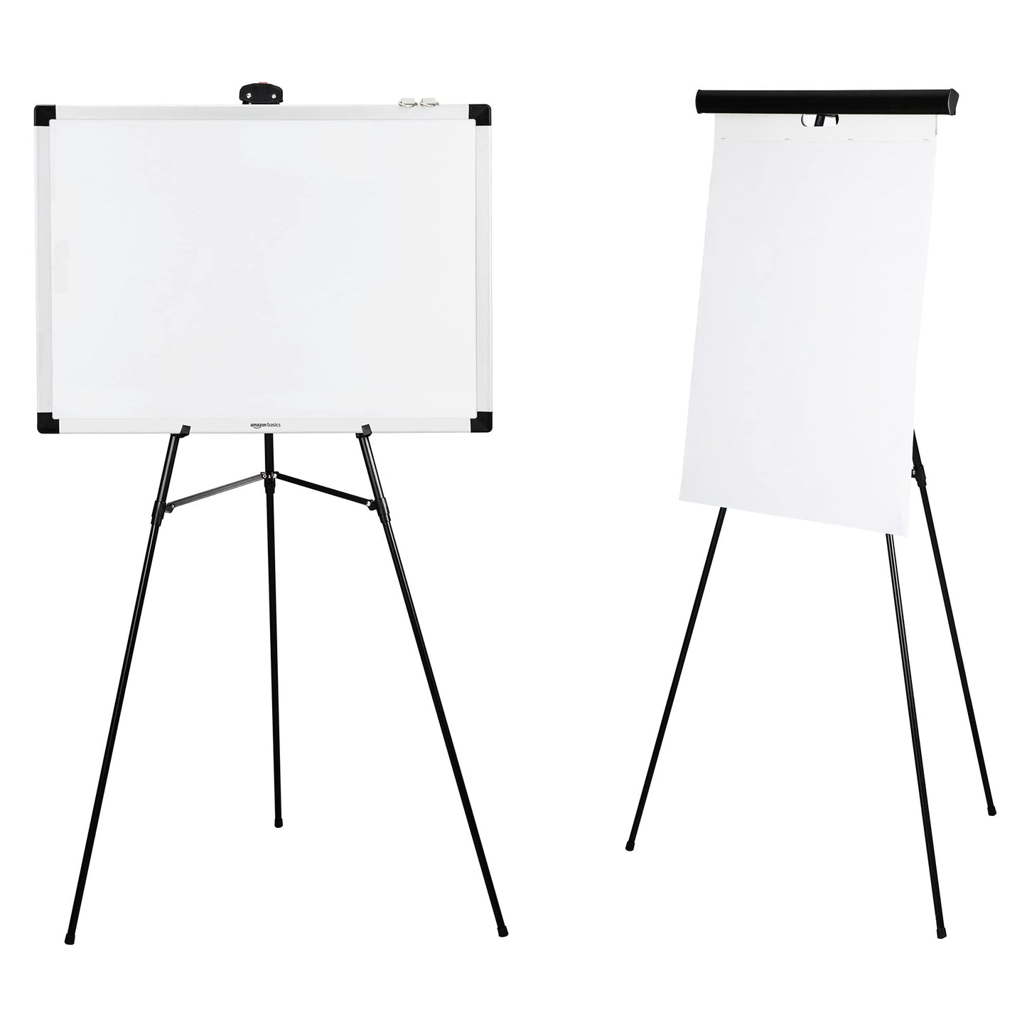 Amazon Basics High Boardroom Black Aluminum Flipchart Whiteboard and Display Easel Stand with Adjustable Height Telescope Tripod, Black, 37 x 18 x 28 Inches