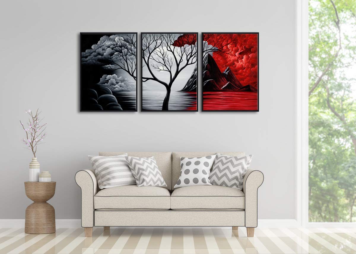 Wieco Art The Cloud Tree 3 Panels Modern Canvas Wall Art Prints Artwork Abstract Seascape Paintings Reproduction Sea Beach Pictures on Canvas for Home Decorations Wall Decor