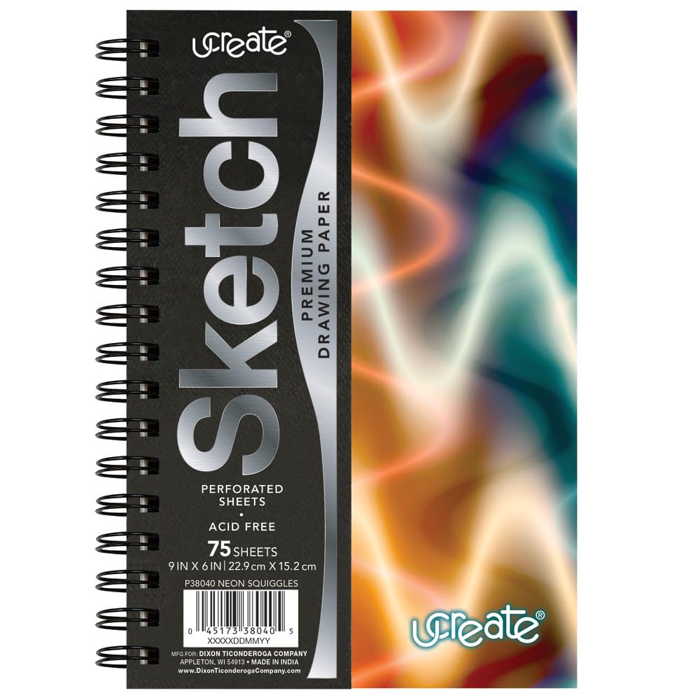 UCreate Poly Cover Sketch Book, Heavyweight, 6" x 9", Black, 75 Sheets