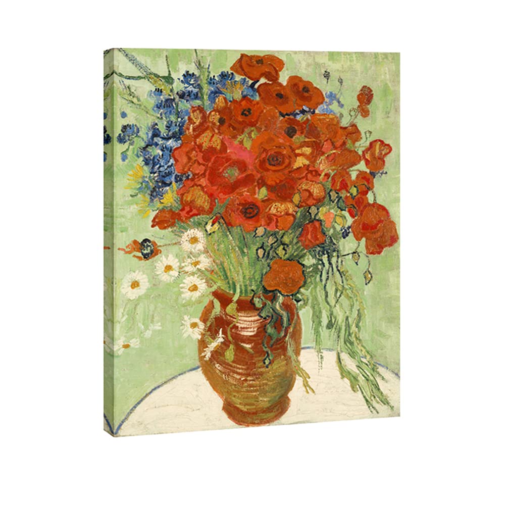 Wieco Art Framed Art Red Poppies and Daisies Canvas Prints Wall Art of Van Gogh Famous Floral Paintings Reproduction Abstract HD Classical Flowers Pictures Artwork