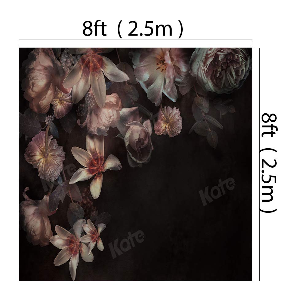 Kate 7×5ft Blossom Black Portrait Photo Backdrop Dark Flower Abstract Background Seamless Microfiber Photo Studio Props for Photographers Head Shots Picture Video