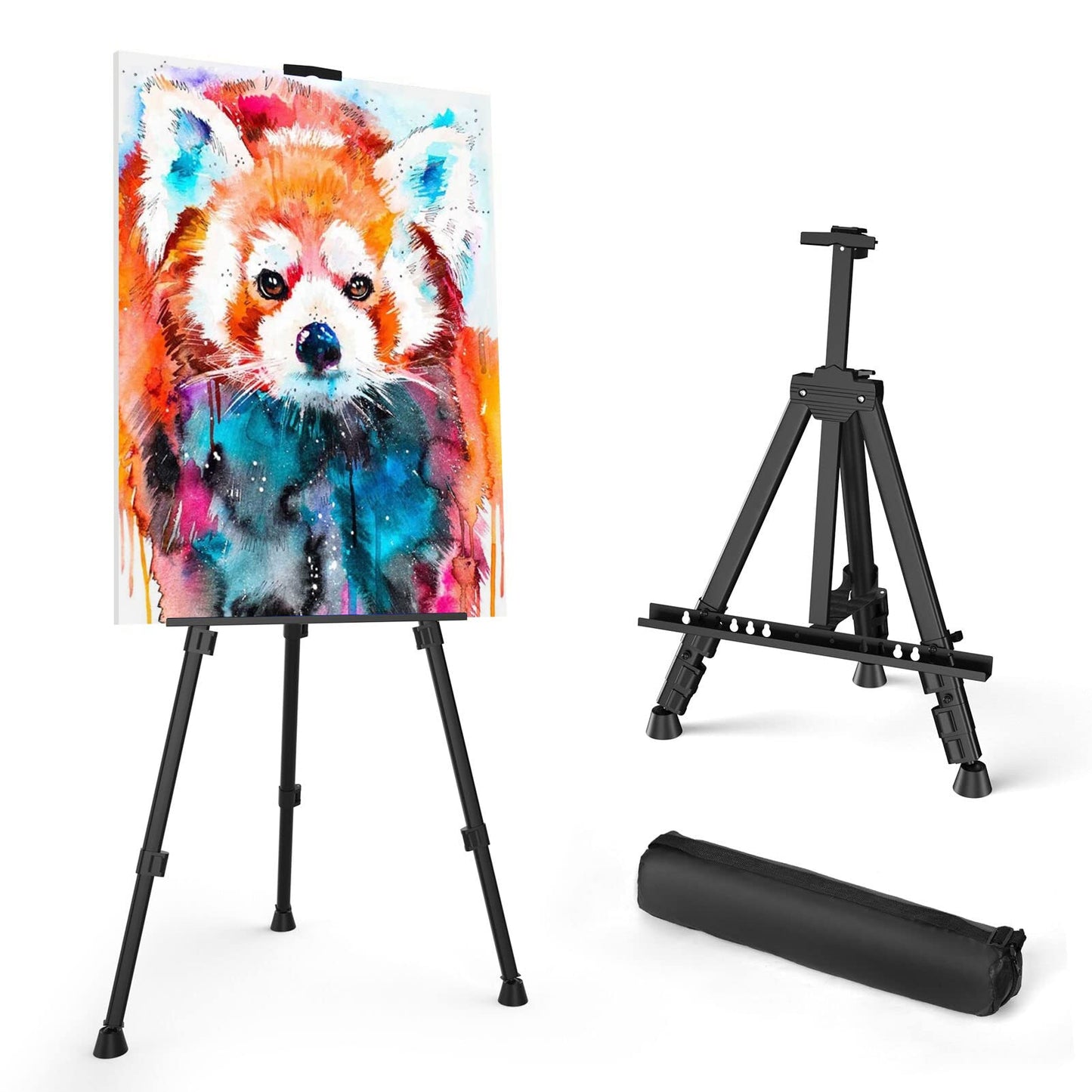 Art Painting Artist Easel Stand, Portable Adjustable Aluminum Metal Tripod Display Easel with Bag, Height from 17 to 66 inch for Table-Top/Floor Drawing and Displaying, Black