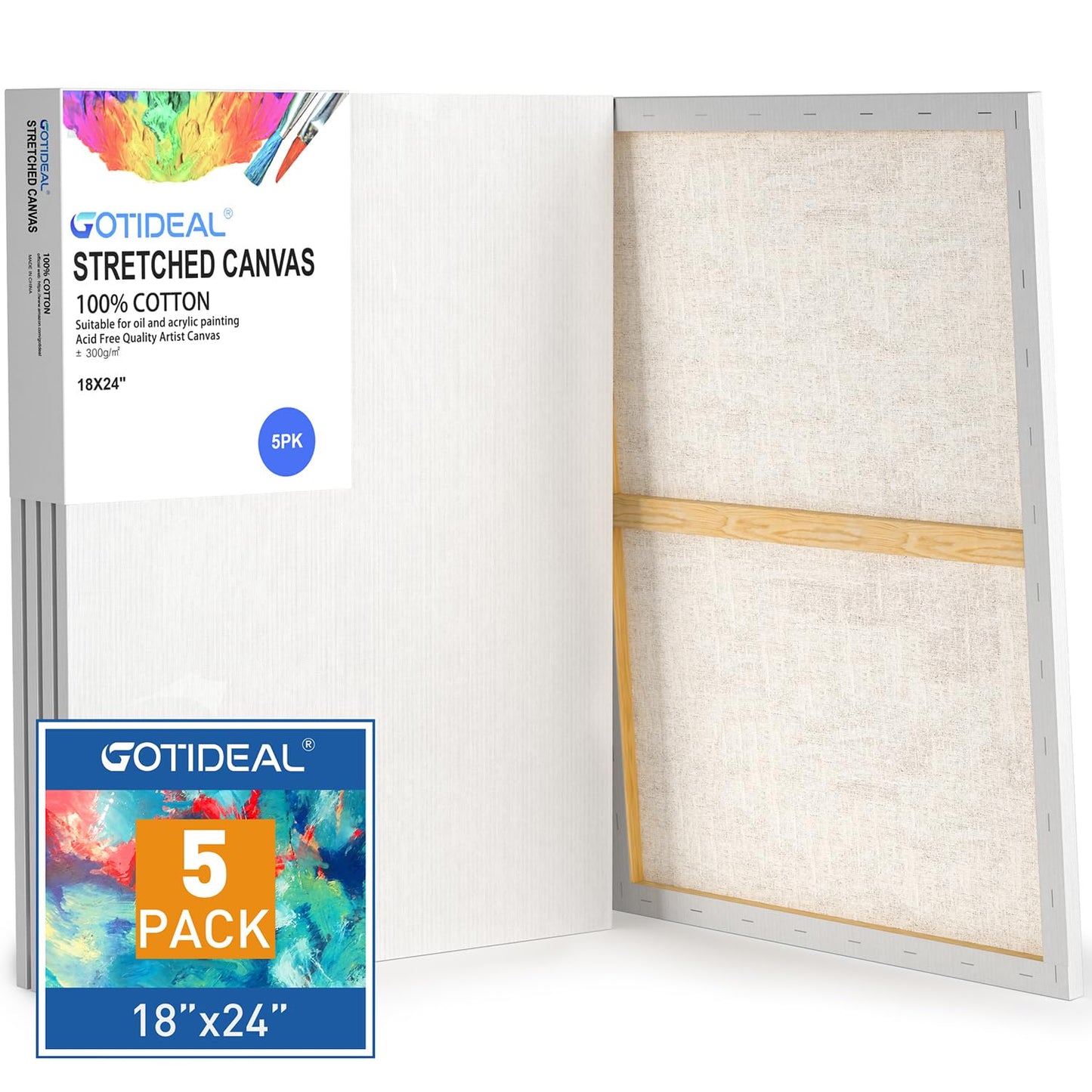 GOTIDEAL Stretched Canvas, Multi Pack 4x4, 5x7, 8x10,9x12, 11x14 Set of 10, Primed White - 100% Cotton Artist Canvas Boards for Painting, Acrylic Pouring, Oil Paint Dry & Wet Art Media