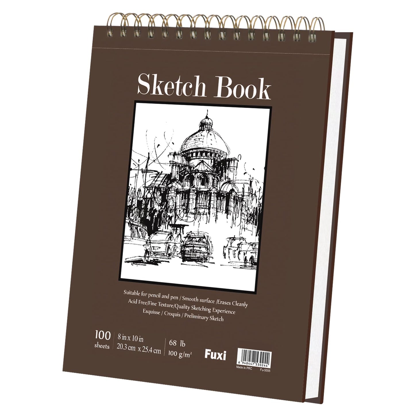 Fuxi 9" x 12" Sketch Book, Top Spiral Bound Sketch Pad, 1 Pack 100-Sheets (68lb/100gsm), Acid Free Art Sketchbook Artistic Drawing Painting Writing Paper for Kids Adults Beginners Artists