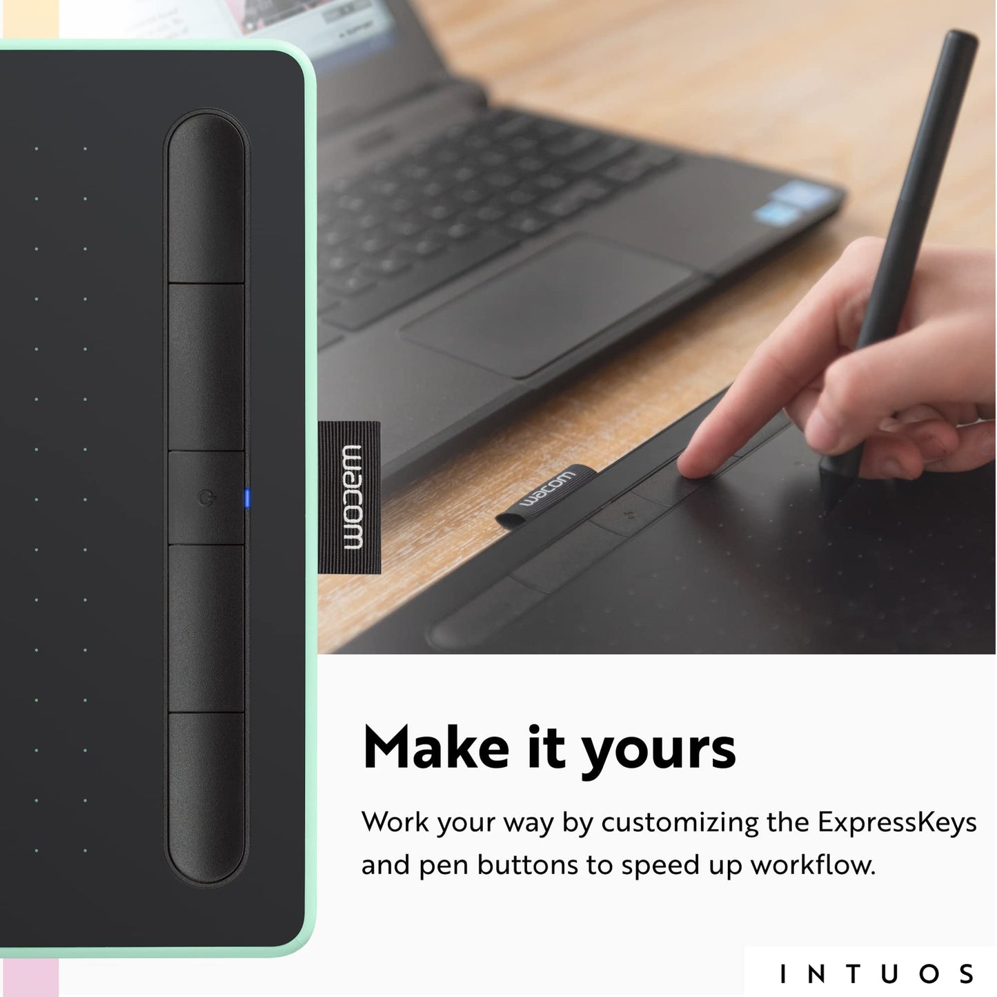 Wacom Intuos Medium Bluetooth Graphics Drawing Tablet, Portable for Teachers, Students and Creators, 4 Customizable ExpressKeys, Compatible with Chromebook Mac OS Android and Windows - Pistachio