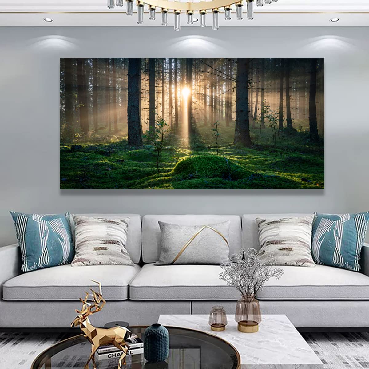 Tree of Life Wall Art Canvas Prints Natural Landscape Pictures Home Decor Green Forest Paintings for Living Room Bathroom Bedroom Kitchen Office Decorations 20x40 Wooden Framed Artwork Easy Hanging