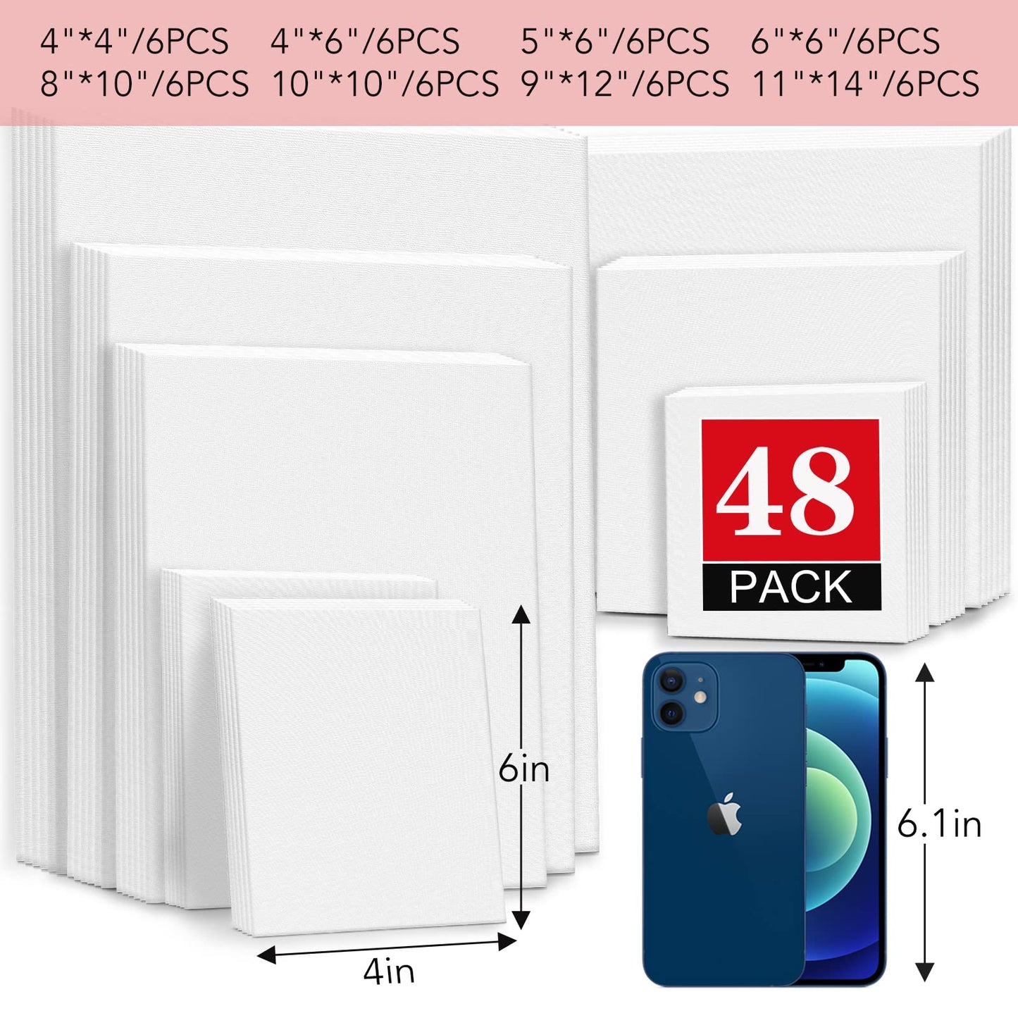 30 Pack Canvases for Painting with 4x4, 5x7, 8x10, 9x12, 11x14, 12x16, Painting Canvas for Oil & Acrylic Paint