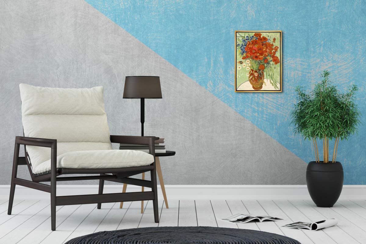 Wieco Art Framed Art Red Poppies and Daisies Canvas Prints Wall Art of Van Gogh Famous Floral Paintings Reproduction Abstract HD Classical Flowers Pictures Artwork