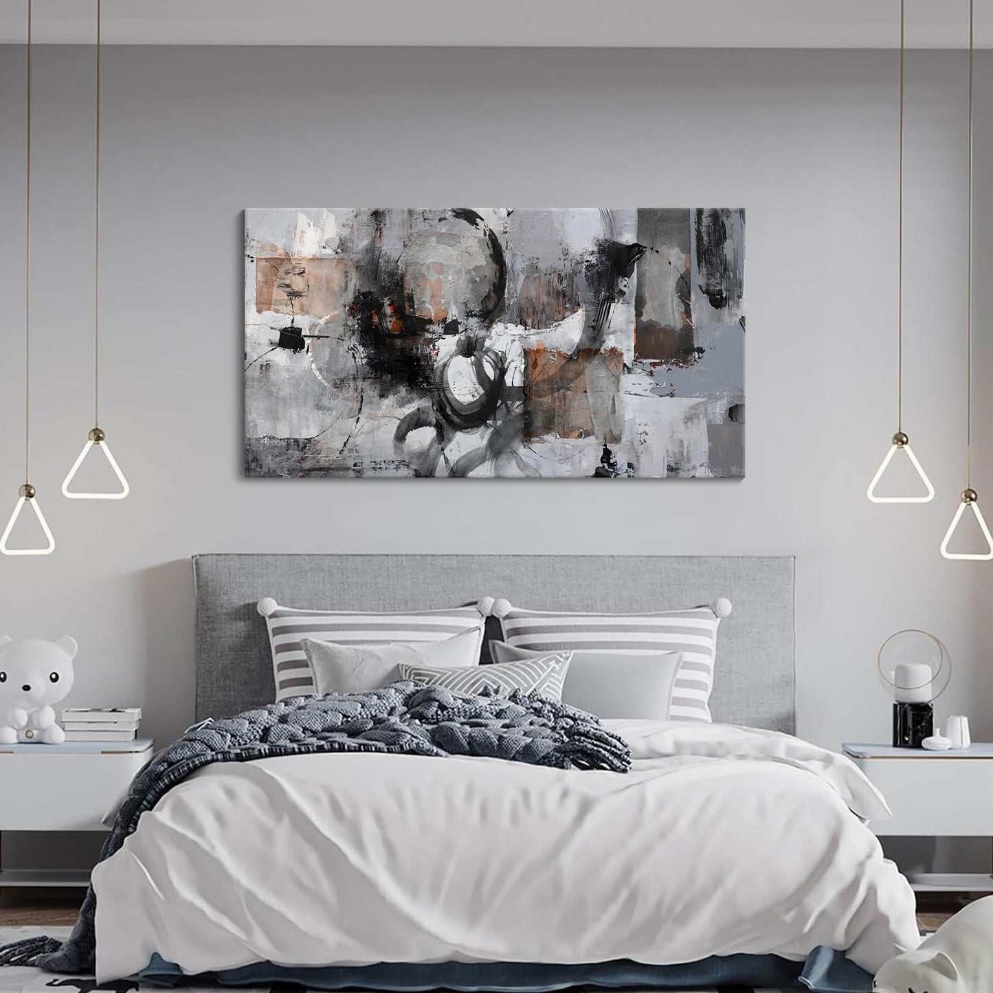 Large Abstract Wall Art - Gray and Black Modern Canvas Wall artwork, Framed Room Wall Decor for Living Room, Bedroom, and Office, Aesthetic Bedroom Wall Art Above Bed, Office Decorations for Work